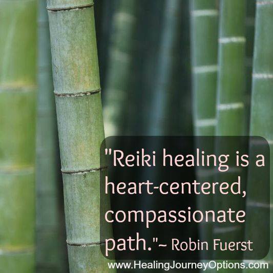 Bamboo picture with quote, "Reiki healing is a heart centered, compassionate path.